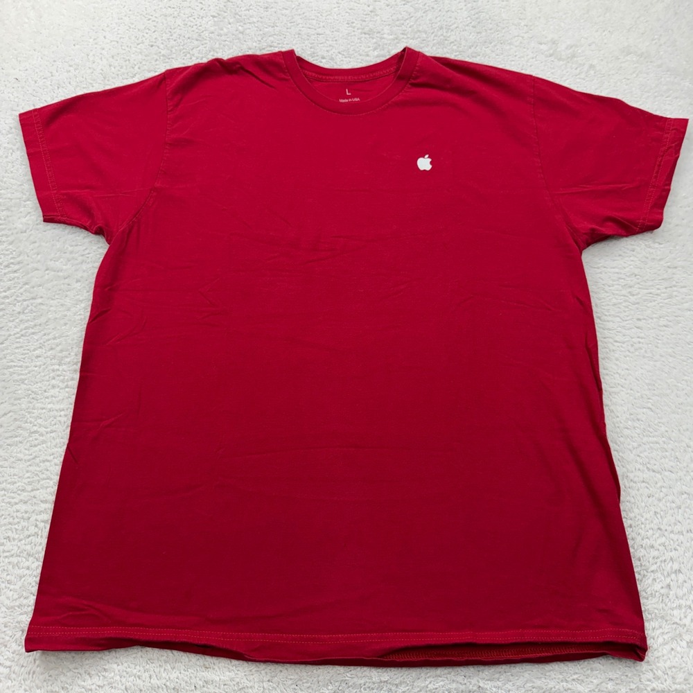 Apple Logo T Shirt Red‎ Mens Large Cotton Made USA Casual Tee